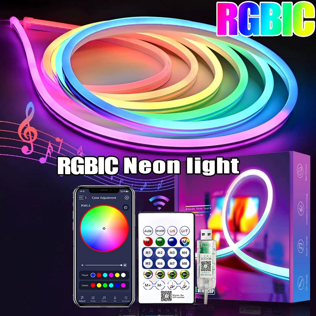 Striscia LED neon RGB colorata a spirale con telecomando e app sullo smartphone