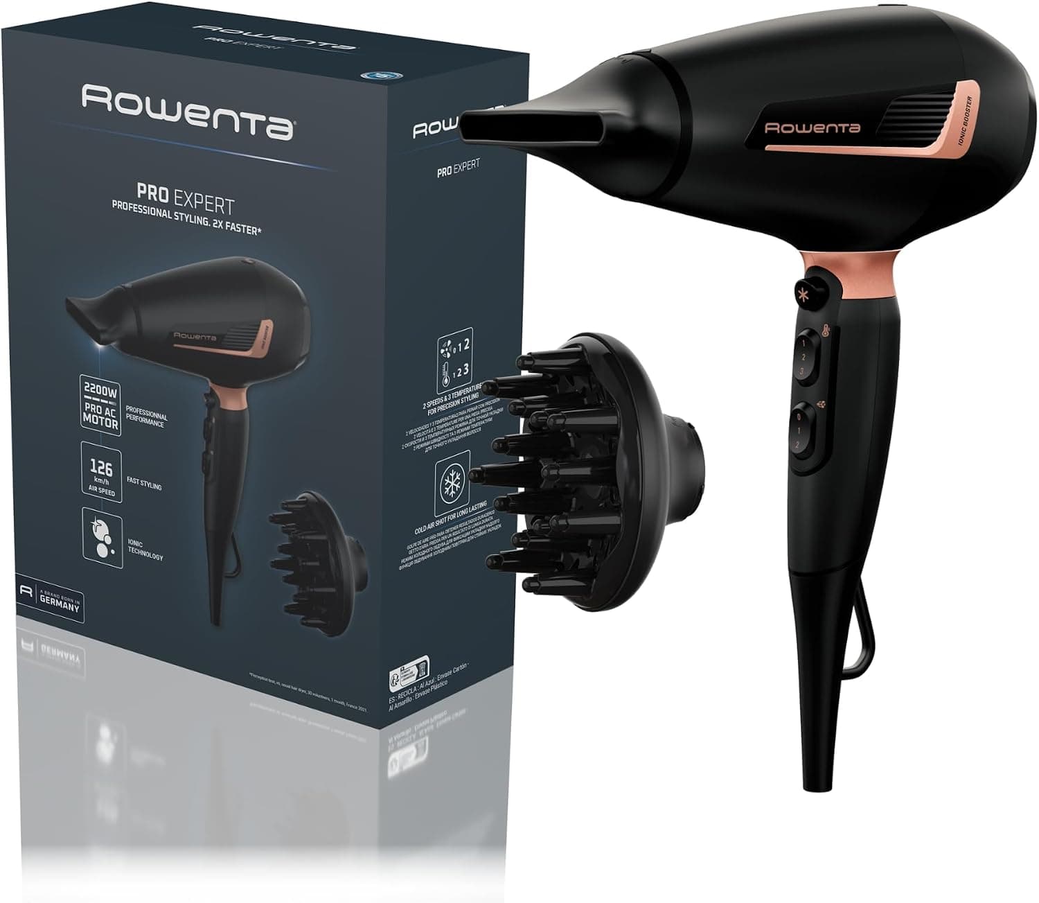 Asciugacapelli Rowenta Pro Expert CV8830 nero e oro con accessori