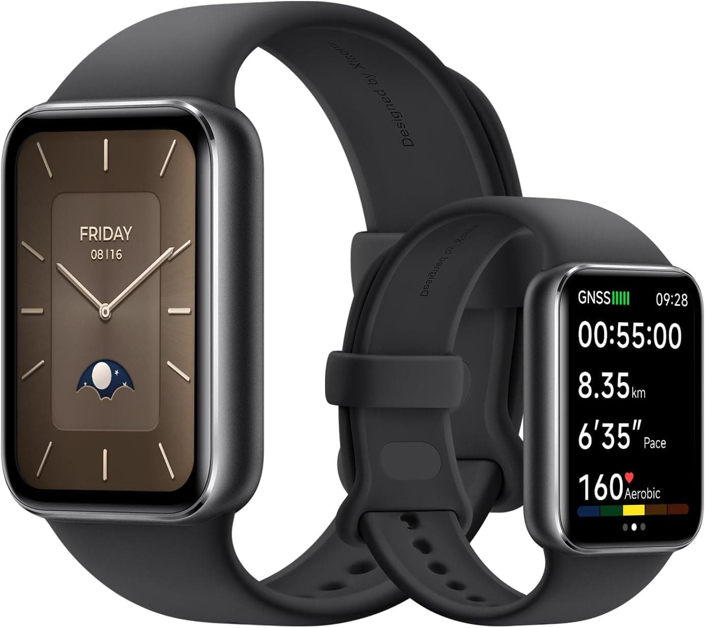 Xiaomi Smart Band 9 Pro con display AMOLED acceso su sfondo bianco