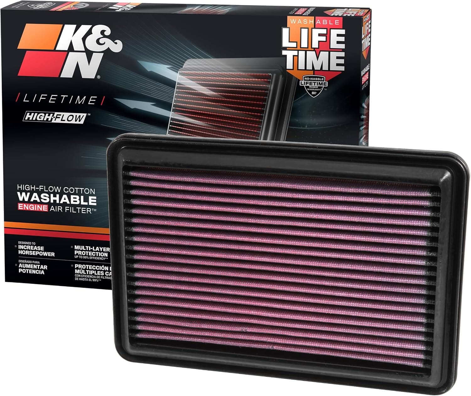 Filtro aria K&N 33-5016 rosso a pannello con bordo in gomma
