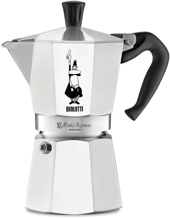 Caffettiera Bialetti Moka Express 6 tazze in alluminio con omino coi baffi