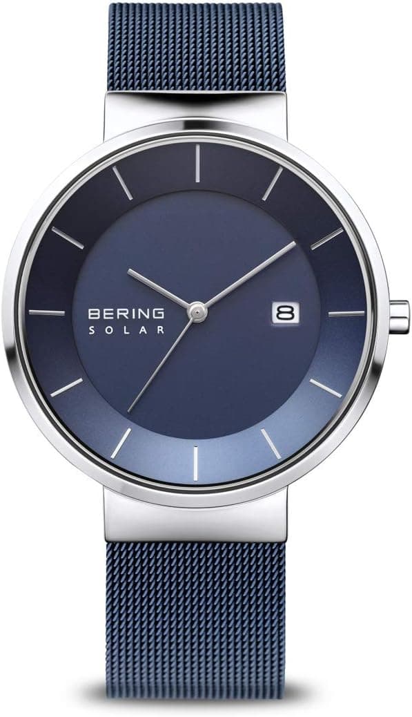 Orologio Bering Solar 14639-307 con cassa in acciaio, quadrante blu e cinturino in maglia milanese blu