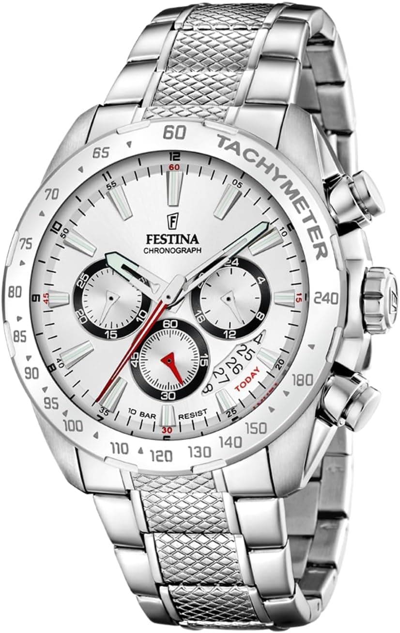 Orologio cronografo Festina Timeless Chronograph F20668/1 in acciaio con quadrante bianco