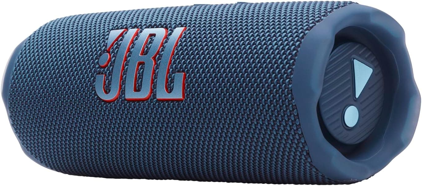 Altoparlante Bluetooth JBL Flip 7 blu con griglia in tessuto e logo JBL