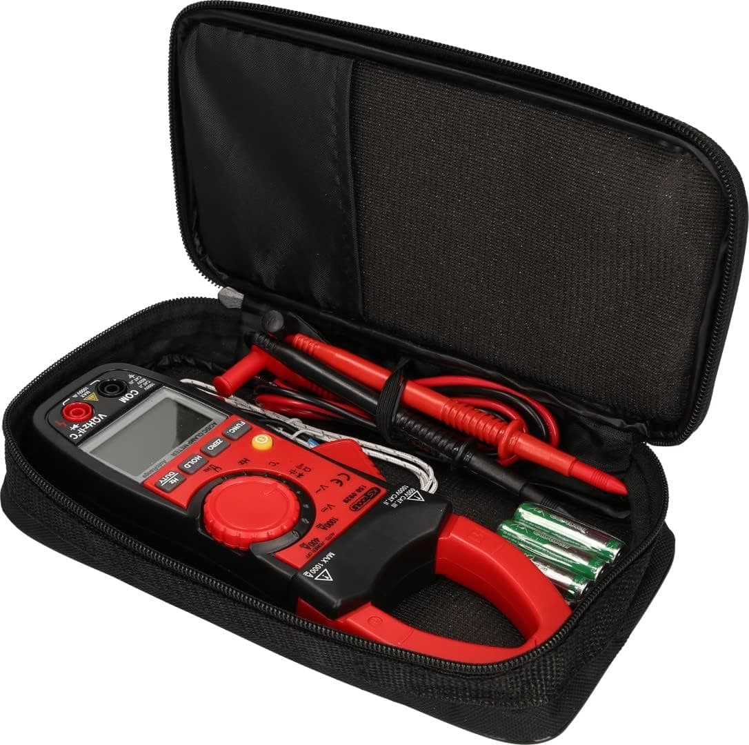 Pinza amperometrica digitale KS Tools 150.0929 rossa e nera nella custodia con puntali