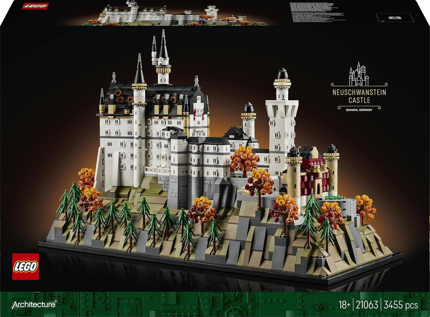 Confezione e modello montato LEGO Architecture 21063 Castello di Neuschwanstein
