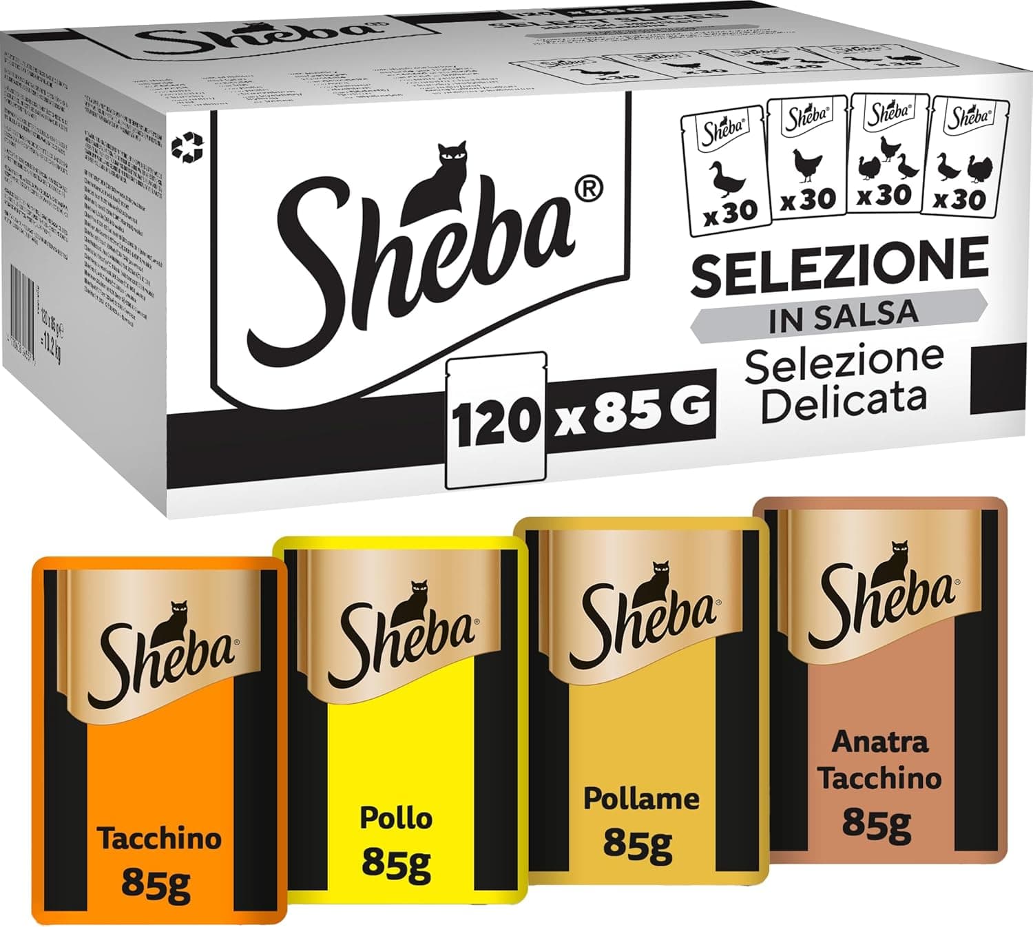 Confezione multipla Sheba Selezione Delicata in salsa, 120 bustine da 85g gusti assortiti