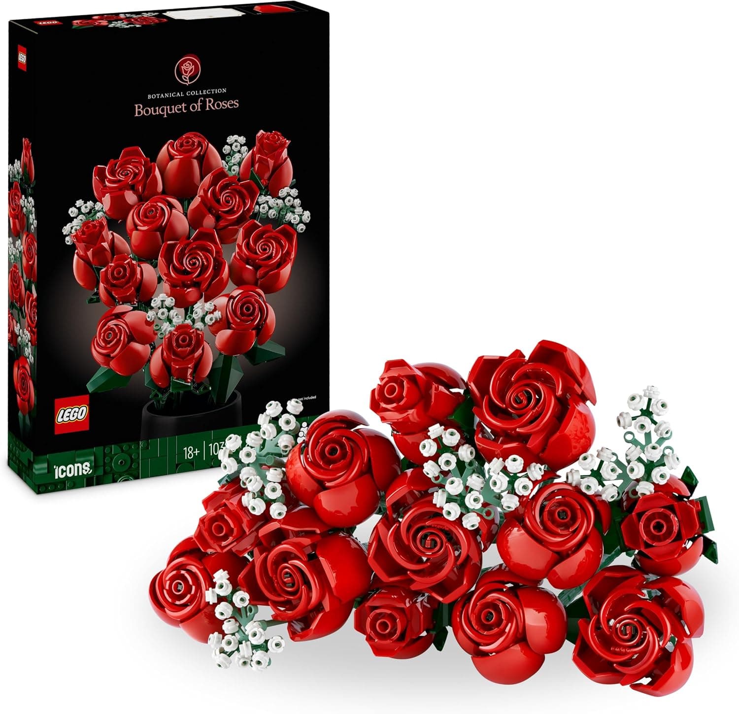 Bouquet di rose rosse LEGO Botanicals 10328 in un vaso